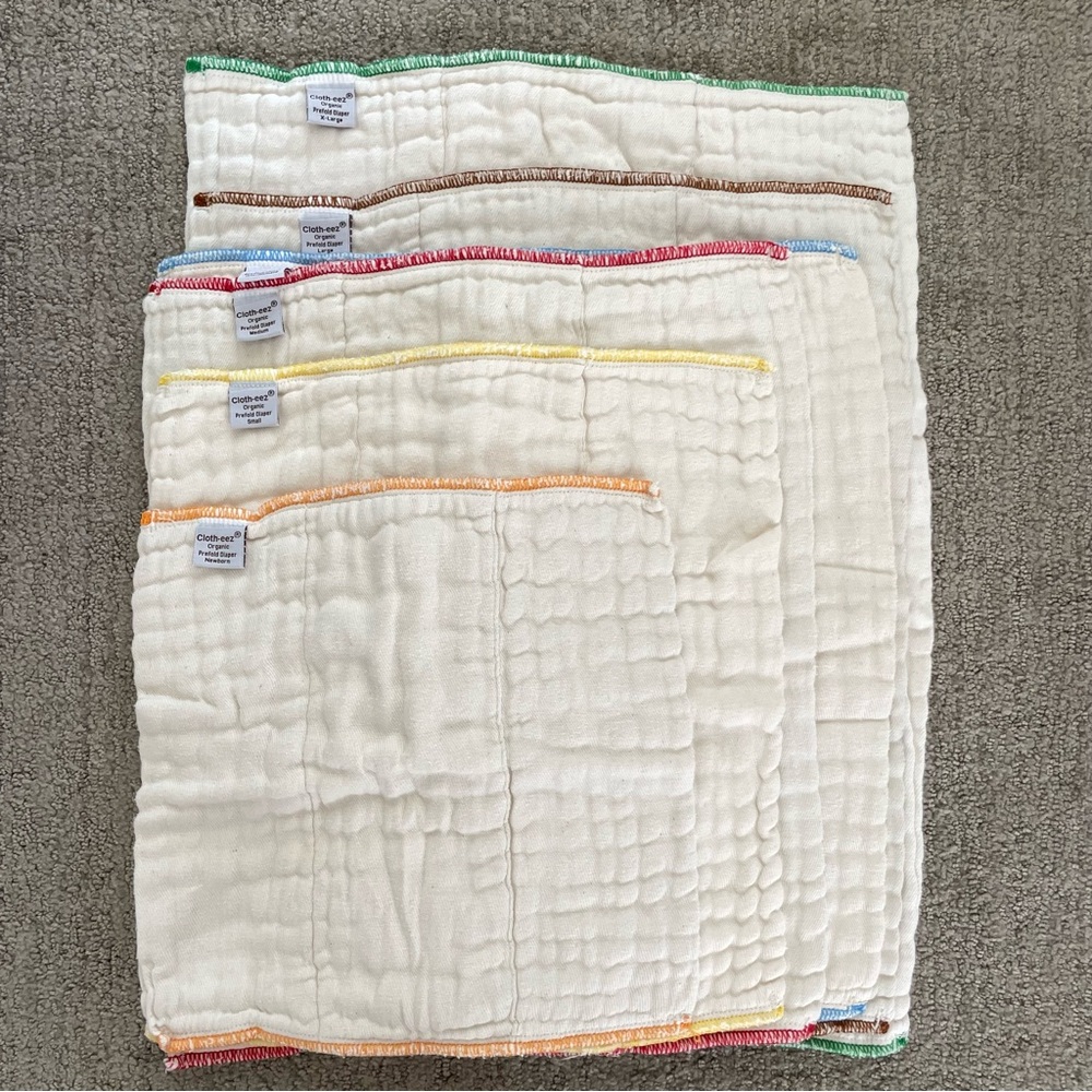Cloth-eez Organic Prefold Cloth Diapers, Unbleached, various sizes